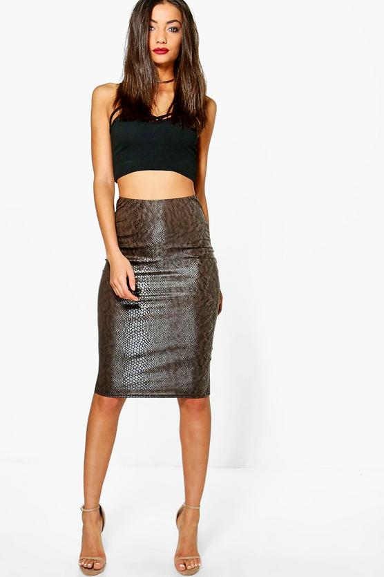 Tall Edie Snake Print Midi Skirt